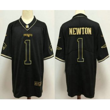 Men's New England Patriots #1 Cam Newton Black 100th Season Golden Edition Jersey