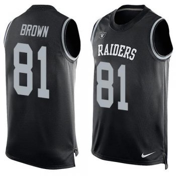 Men's Oakland Raiders 81 Tim Brown Nike Black Printed Player Name & Number Tank Top