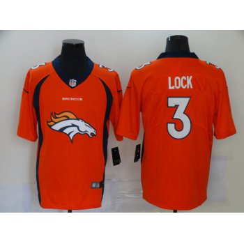 Men's Denver Broncos #3 Drew Lock Orange 2020 Big Logo Vapor Untouchable Stitched NFL Nike Fashion Limited Jersey