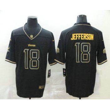 Men's Minnesota Vikings #18 Justin Jefferson Black 100th Season Golden Edition Jersey