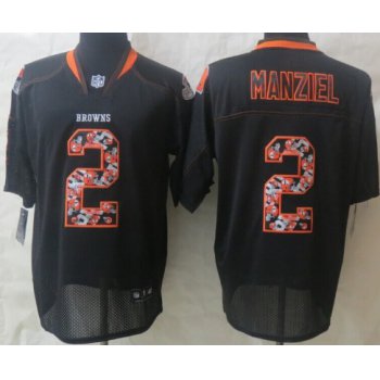 Nike Cleveland Browns #2 Johnny Manziel Lights Out Black Ornamented Elite Jersey