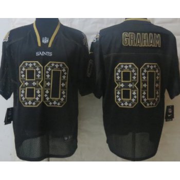 Nike New Orleans Saints #80 Jimmy Graham Lights Out Black Ornamented Elite Jersey