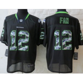 Nike Seattle Seahawks #12 Fan Lights Out Black Ornamented Elite Jersey