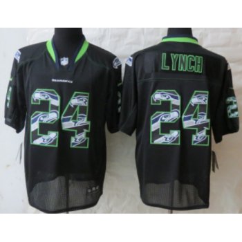 Nike Seattle Seahawks #24 Marshawn Lynch Lights Out Black Ornamented Elite Jersey