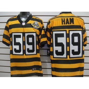 Nike Pittsburgh Steelers #59 Jack Ham Yellow With Black Throwback 80TH Jersey