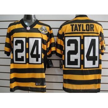 Nike Pittsburgh Steelers #24 Ike Taylor Yellow With Black Throwback 80TH Jersey