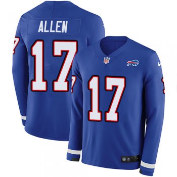 Nike Bills #17 Josh Allen Royal Blue Team Color Men's Stitched NFL Limited Therma Long Sleeve Jersey