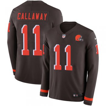 Nike Browns #11 Antonio Callaway Brown Team Color Men's Stitched NFL Limited Therma Long Sleeve Jersey