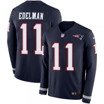 Nike Patriots #11 Julian Edelman Navy Blue Team Color Men's Stitched NFL Limited Therma Long Sleeve Jersey