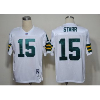 Green Bay Packers #15 Bart Starr White Short-Sleeved Throwback Jersey