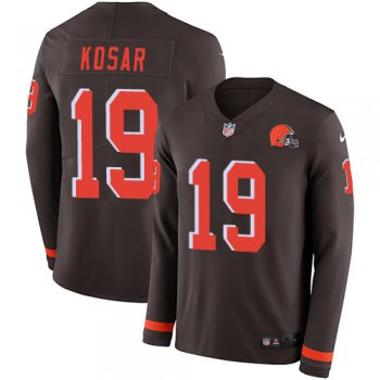 Nike Browns #19 Bernie Kosar Brown Team Color Men's Stitched NFL Limited Therma Long Sleeve Jersey