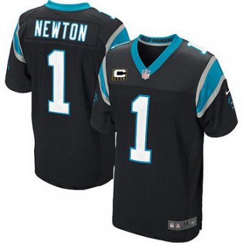 Nike Carolina Panthers #1 Cam Newton Black C Patch Elite Jersey