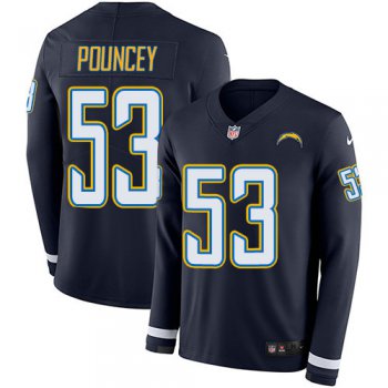 Nike Chargers 53 Mike Pouncey Navy Blue Team Color Men's Stitched NFL Limited Therma Long Sleeve Jersey