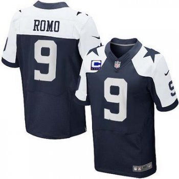 Nike Dallas Cowboys #9 Tony Romo Blue Thanksgiving C Patch Elite Jersey