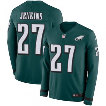 Nike Eagles 27 Malcolm Jenkins Midnight Green Team Color Men's Stitched NFL Limited Therma Long Sleeve Jersey