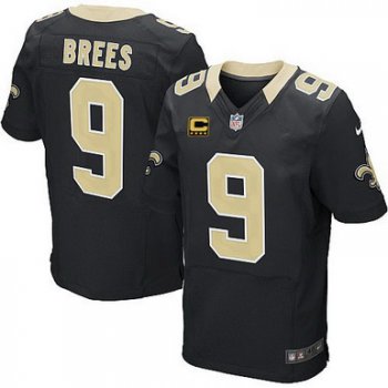 Nike New Orleans Saints #9 Drew Brees Black C Patch Elite Jersey