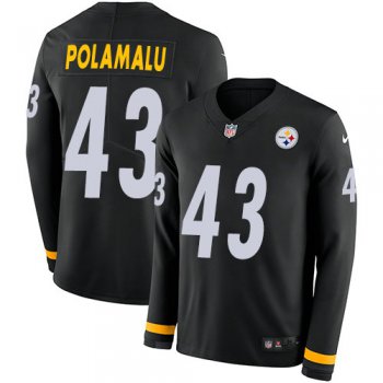 Nike Steelers 43 Troy Polamalu Black Team Color Men's Stitched NFL Limited Therma Long Sleeve Jersey