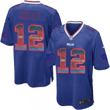 Nike Bills #12 Jim Kelly Royal Blue Team Color Men's Stitched NFL Limited Strobe Jersey