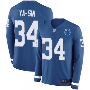 Colts #34 Rock Ya-Sin Royal Blue Team Color Men's Stitched Football Limited Therma Long Sleeve Jersey