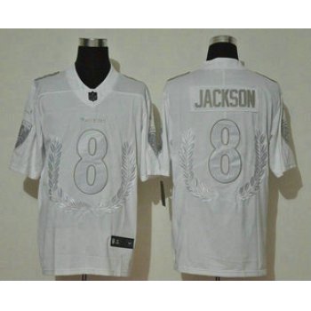 Men's Baltimore Ravens #8 Lamar Jackson White Peace Edition 2020 Vapor Untouchable Stitched NFL Nike Limited Jersey