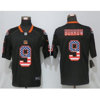 Men's Cincinnati Bengals #9 Joe Burrow 2020 USA Flag Fashion Black Color Rush Stitched Nike Limited Jersey