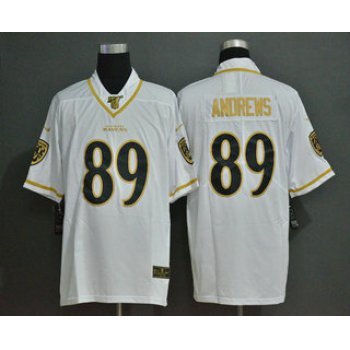 Men's Baltimore Ravens #89 Mark Andrews White 100th Season Golden Edition Jersey