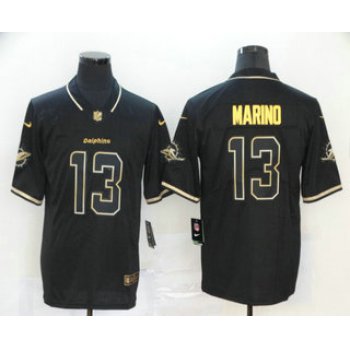 Men's Miami Dolphins #13 Dan Marino Black 100th Season Golden Edition Jersey