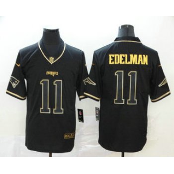 Men's New England Patriots #11 Julian Edelman Black 100th Season Golden Edition Jersey