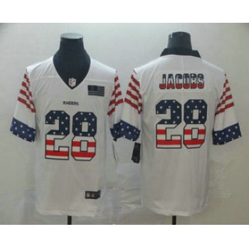 Men's Oakland Raiders #28 Josh Jacobs White Independence Day Stars & Stripes Jersey