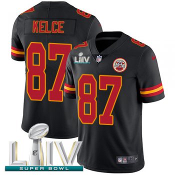 Nike Chiefs #87 Travis Kelce Black Super Bowl LIV 2020 Youth Stitched NFL Limited Rush Jersey