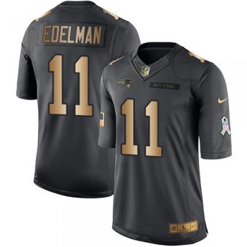 Men's New England Patriots #11 Julian Edelman Anthracite Gold 2016 Salute To Service Stitched NFL Nike Limited Jersey