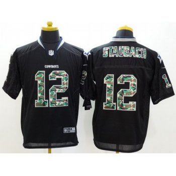 Nike Dallas Cowboys #12 Roger Staubach Black With Camo Elite Jersey