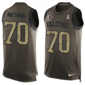 Men's Atlanta Falcons #70 Jake Matthews Green Salute to Service Hot Pressing Player Name & Number Nike NFL Tank Top Jersey