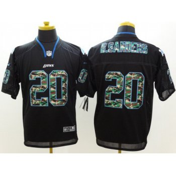 Nike Detroit Lions #20 Barry Sanders Black With Camo Elite Jersey