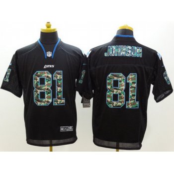 Nike Detroit Lions #81 Calvin Johnson Black With Camo Elite Jersey