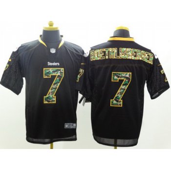 Nike Pittsburgh Steelers #7 Ben Roethlisberger Black With Camo Elite Jersey