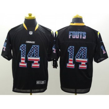 Nike San Diego Chargers #14 Dan Fouts 2014 USA Flag Fashion Black Elite Jersey