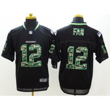 Nike Seattle Seahawks #12 Fan Black With Camo Elite Jersey