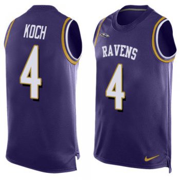 Men's Baltimore Ravens #4 Sam Koch Purple Hot Pressing Player Name & Number Nike NFL Tank Top Jersey