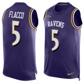 Men's Baltimore Ravens #5 Joe Flacco Purple Hot Pressing Player Name & Number Nike NFL Tank Top Jersey