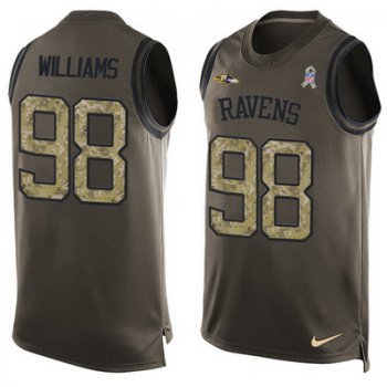 Men's Baltimore Ravens #98 Brandon Williams Green Salute to Service Hot Pressing Player Name & Number Nike NFL Tank Top Jersey