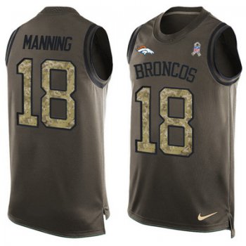 Men's Denver Broncos #18 Peyton Manning Olive Green Salute To Service Hot Pressing Player Name & Number Nike NFL Tank Top Jersey