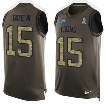 Men's Detroit Lions #15 Golden Tate III Green Salute to Service Hot Pressing Player Name & Number Nike NFL Tank Top Jersey