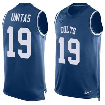 Men's Indianapolis Colts #19 Johnny Unitas Royal Blue Hot Pressing Player Name & Number Nike NFL Tank Top Jersey