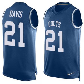 Men's Indianapolis Colts #21 Vontae Davis Royal Blue Hot Pressing Player Name & Number Nike NFL Tank Top Jersey