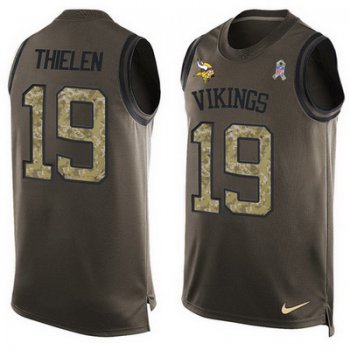 Men's Minnesota Vikings #19 Adam Thielen Green Salute to Service Hot Pressing Player Name & Number Nike NFL Tank Top Jersey