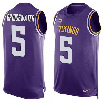 Men's Minnesota Vikings #5 Teddy Bridgewater Purple Hot Pressing Player Name & Number Nike NFL Tank Top Jersey