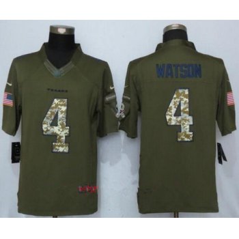 Men's 2017 NFL Draft Houston Texans #4 Deshaun Watson Green Salute To Service Stitched NFL Nike Limited Jersey