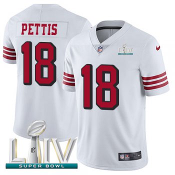 Nike 49ers #18 Dante Pettis White Super Bowl LIV 2020 Rush Youth Stitched NFL Vapor Untouchable Limited Jersey