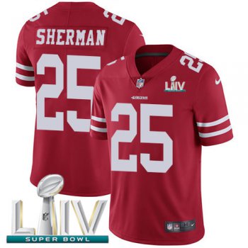 Nike 49ers #25 Richard Sherman Red Super Bowl LIV 2020 Team Color Youth Stitched NFL Vapor Untouchable Limited Jersey